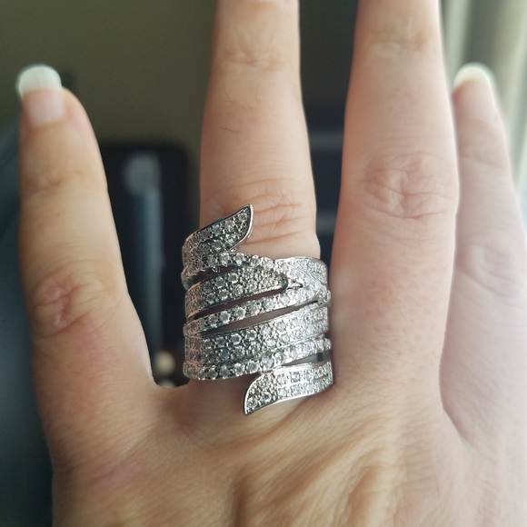 Swarovski Elements 925 Sterling Silver Contemporary Statement Ring NEW - Picture 12 of 13